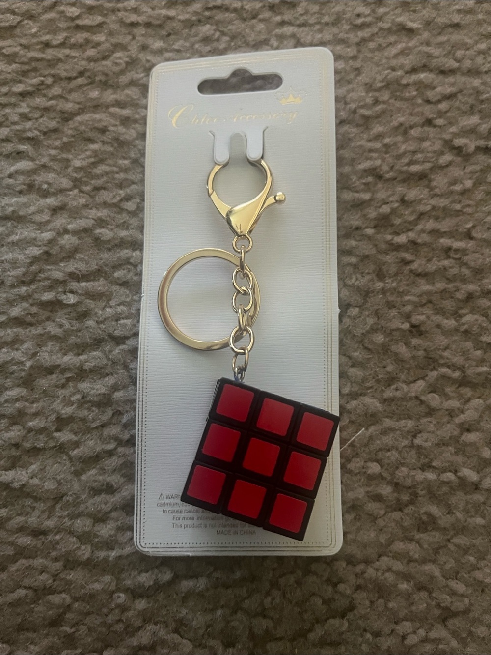 Mini Puzzle Cube Keychain with Gold Hardware